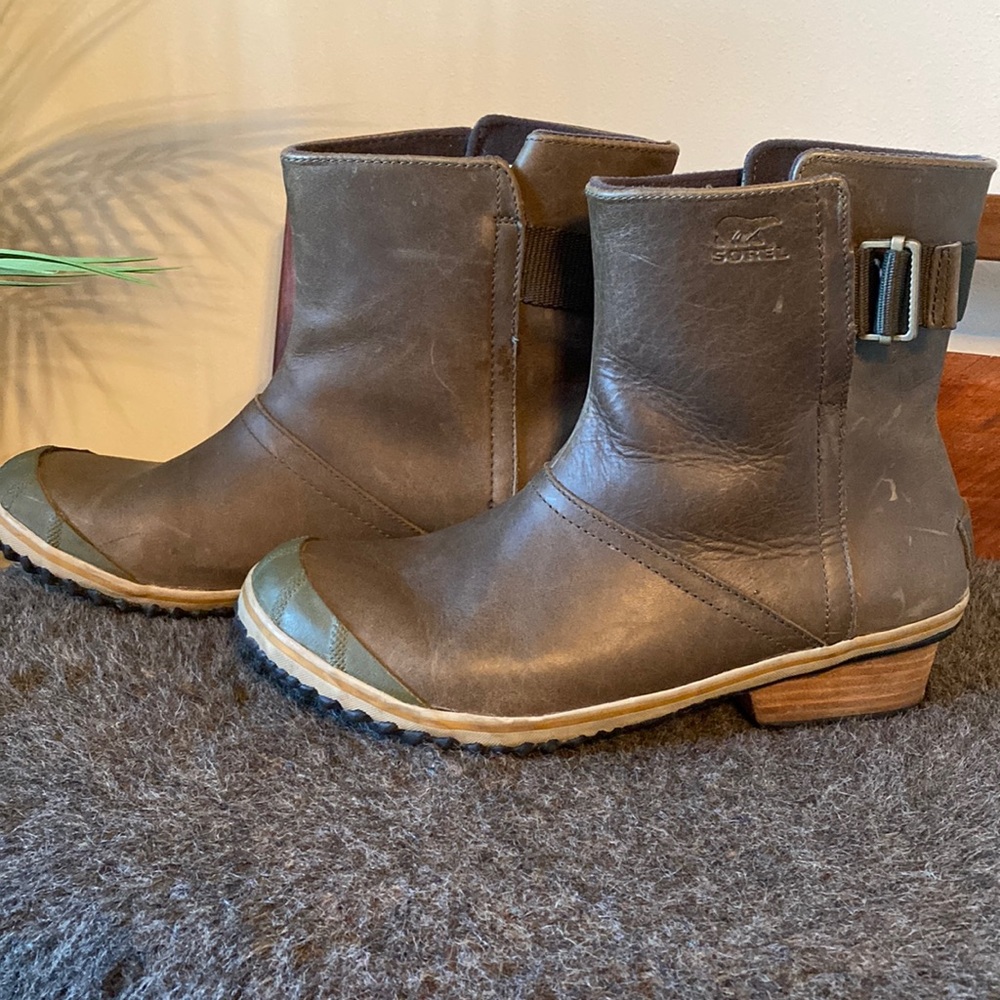 Sorel Waterproof pull on slim boot olive green size 11 - Picture 2 of 8